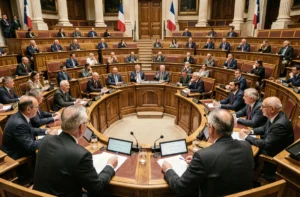 Séance de l'Assemblée nationale française avec des élus en débat dans l'hémicycle