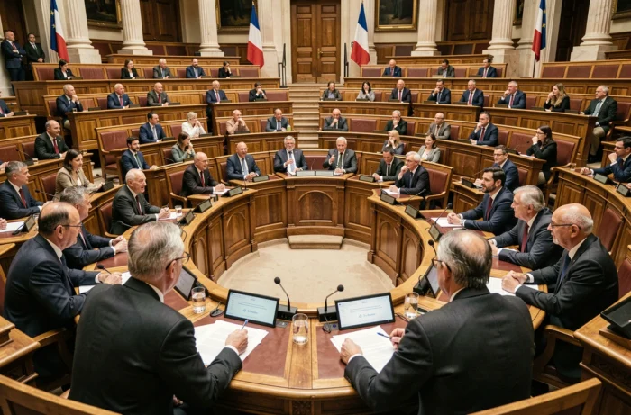Séance de l'Assemblée nationale française avec des élus en débat dans l'hémicycle