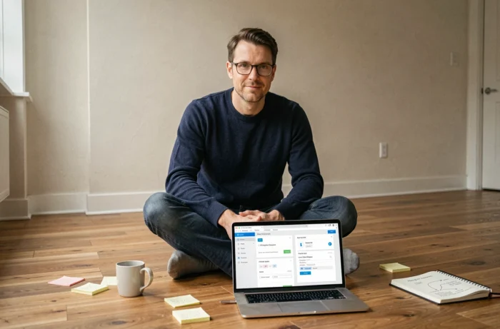 Développeur configurant l'intégration d'un plugin sur un CMS depuis son bureau à domicile
