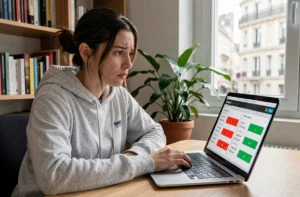 Étudiante vérifiant l'état du service Arena Académie Montpellier sur son ordinateur portable