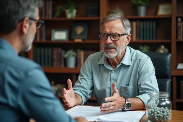 Expert en qualité de l'eau discutant de l'efficacité des perles de céramique lors d'une interview